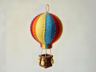 Playful Miniature Felt Hot Air Balloon Ornament Colorful Striped Basket Whimsical Isolated Cute Christmas