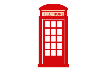 Red british telephone box vector illustration for communication and travel concepts, featuring a classic call booth on a transparent background