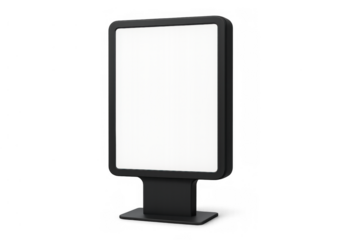 Blank advertising billboard mockup with white screen, an empty vertical light box for displaying marketing content on transparent background