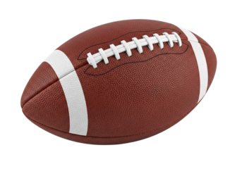Detailed american football ready for the big game, perfect for sports marketing, isolated on a transparent PNG background.