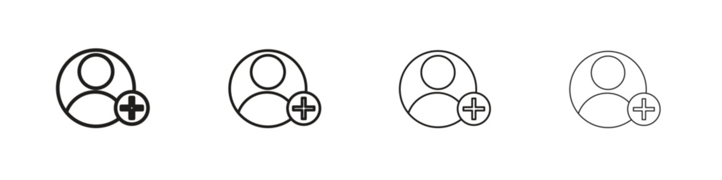 User add icon set. A collection of simple black thin strokes icons