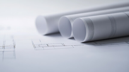 Blueprint Rolls: Architectural Drawings for Design. A precise layout of floor plans and structural details, showcasing the planning & construction process.