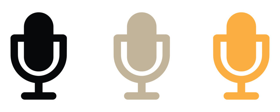 Dynamic microphone icon set for podcasting, interviews, and voice recording projects in black, beige, and gold, perfect for your creative needs. - Powered by Adobe