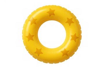 Yellow inflatable swimming ring with star pattern for summer fun and water activities, transparent background