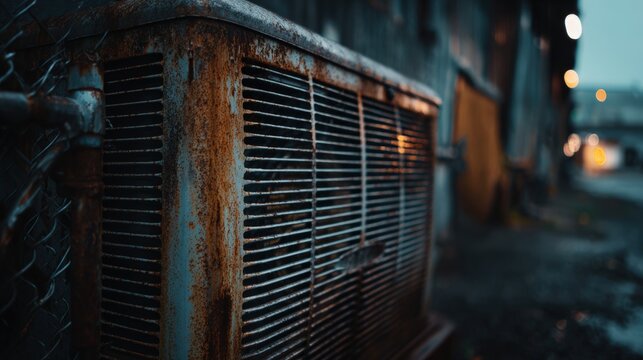 Rusty Air Conditioning Unit in Industrial Alley with Cinematic Mood - Powered by Adobe