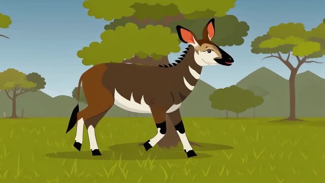A vibrant illustration of Okapi in a natural landscape