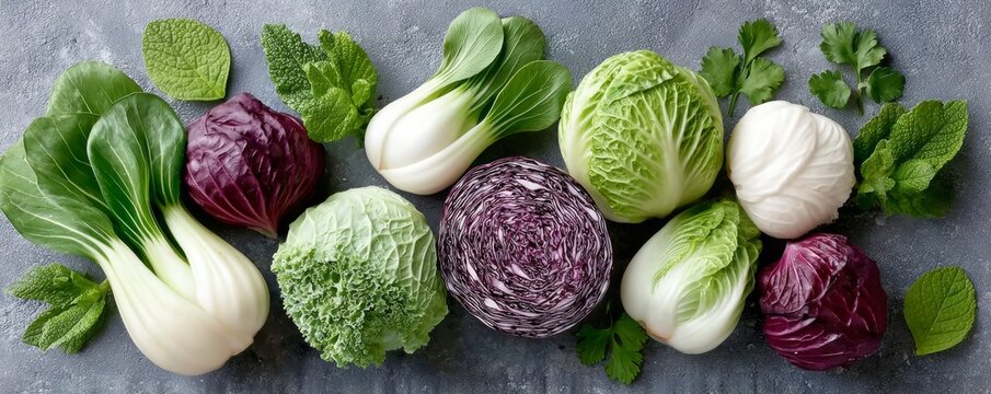 Variedad de hojas verdes y moradas en una mesa