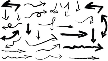 Hand drawn arrow collection set in black ink on white background