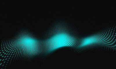 Obraz premium Abstract Wavy Grid Pattern in Turquoise on Black Background for Technology Designs