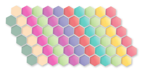 “Colorful hexagon abstract pattern with soft gradients and smooth shadows, creating a modern geometric design. Ideal for backgrounds, web graphics, tech visuals, posters, and creative layouts.”