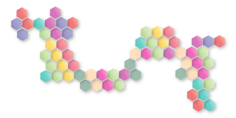 “Colorful hexagon abstract pattern with soft gradients and smooth shadows, creating a modern geometric design. Ideal for backgrounds, web graphics, tech visuals, posters, and creative layouts.”