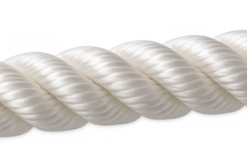 White rope close-up showing twisted texture and strong fiber construction, isolated background transparent