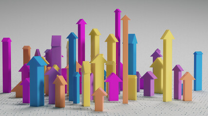 Colorful Upward Arrows Showcasing Growth, Progress, and Success in a Modern Business Scene