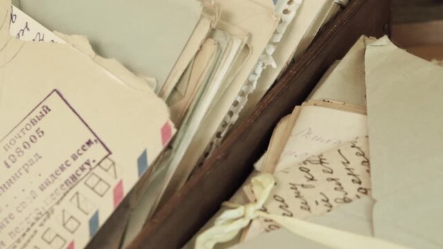 Old paper mails in the wooden box
