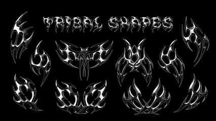 Tribal spiky shape set with pixel halftone shading reflecting a dark y2k cybersigilism aesthetic