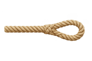 Rope with a knot creating a loop, a lasso or noose concept detail on transparent background