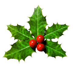 3D Realistic Christmas Sprig of Holly with Green Leaves and Red Berries