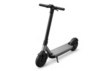 Electric scooter standing on transparent background, modern urban transportation and micro-mobility technology