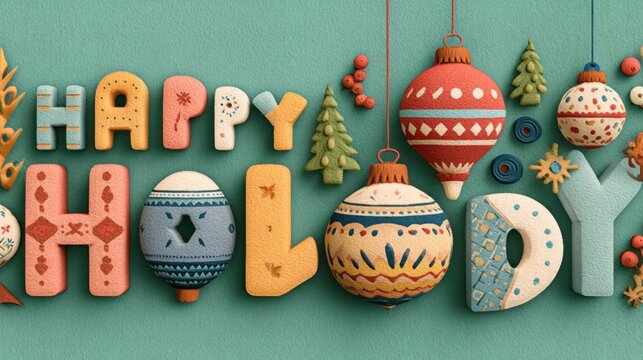 Holiday greeting design with paper-cut ornaments and elements for seasonal message