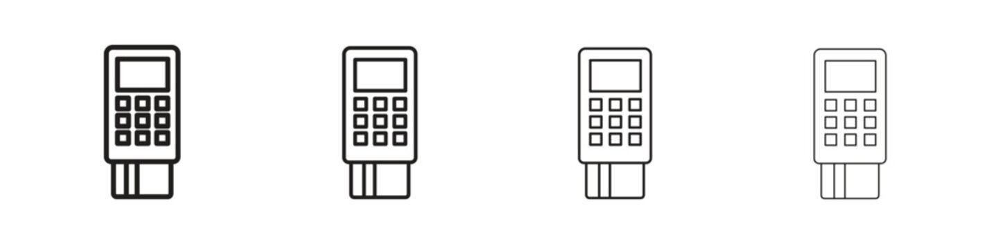 Card machine icons, Set of linear icons. Black linear palm icons
