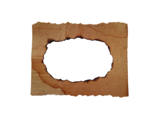 Aged burnt paper with a ragged hole in the center for texture