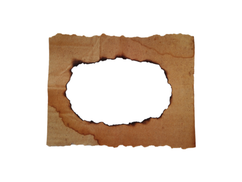 Aged burnt paper with a ragged hole in the center for texture