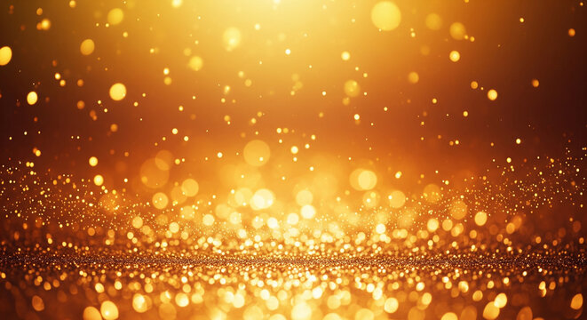 Stunning golden bokeh background with shimmering particles, perfect for adding a touch of luxury and celebration to your design projects or seasonal greetings - Powered by Adobe