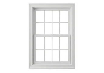 Classic white window frame with grid design offers bright natural light indoors, isolated on a transparent PNG background.