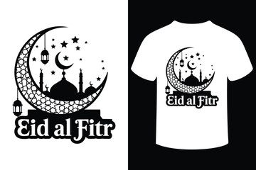Islamic eid al fitr crescent moon and mosque design for apparel