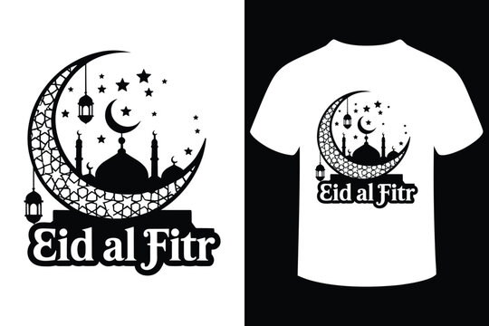 Islamic eid al fitr crescent moon and mosque design for apparel
