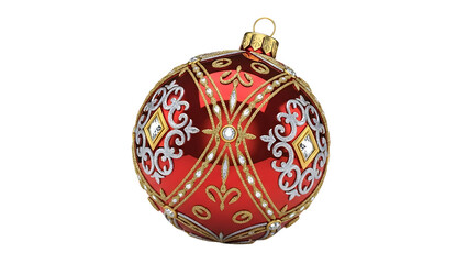 Elegant red and gold Christmas ornament with intricate patterns for holiday decor
