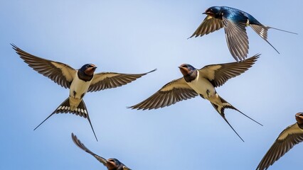 Barn Swallows in Dynamic Flight Under Bright Sunlight