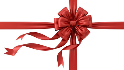 Elegant red satin ribbon bow against black background for gift wrapping and celebration