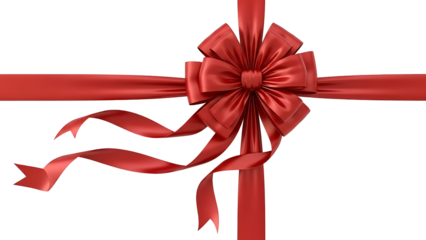 Elegant red satin ribbon bow against black background for gift wrapping and celebration