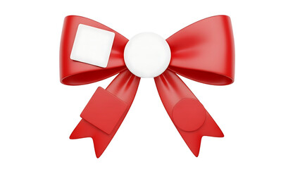 Elegant red ribbon bow with white accents floating on a dark backdrop