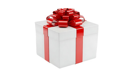 Elegant white gift box with vibrant red ribbon and decorative bow