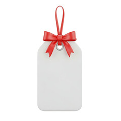 Elegant white tag with red bow ribbon for gift or sale design