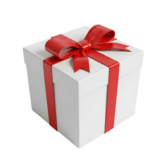 Elegant white gift box with a festive red ribbon and bow