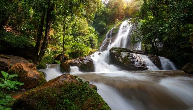 serene waterfall in lush forest of chiang mai thailand - Powered by Adobe