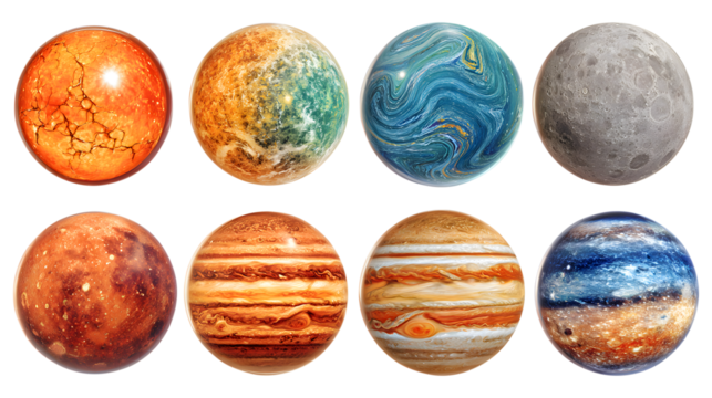 Collection of Planets and Moon in Space Keywords: planets, space, solar system, moon, astronomy