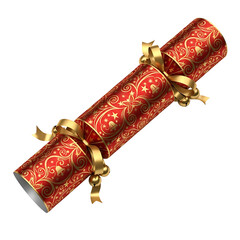 Festive Christmas Cracker with Gold Ribbon and Ornamental Design Isolated