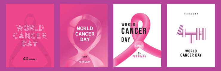 World Cancer Day Pink Ribbon Poster Set &ndash; Minimal Awareness Graphics for Merch, Blogs & Advocacy (4th February)