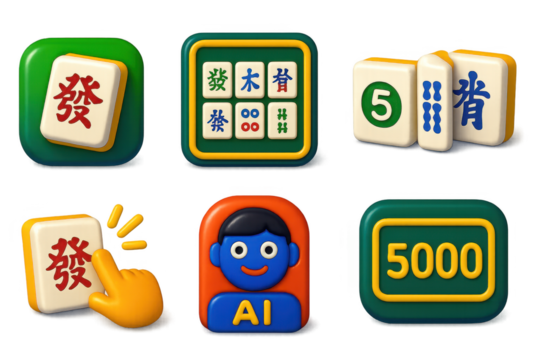 Set of six different jacks with Chinese writing on them