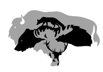 Obraz premium Silhouettes of animals symbol of the forest. hand drawing. Not AI. Vector illustration