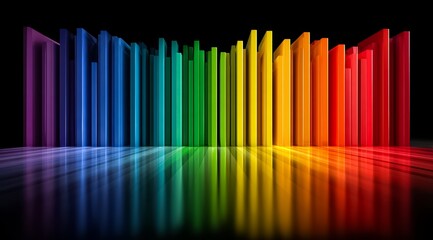 Obraz premium Colorful rainbow of books is displayed on a table. The books are arranged in a row