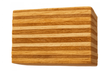 Laminated wood block showing plywood layers and striped texture, isolated with a transparent background