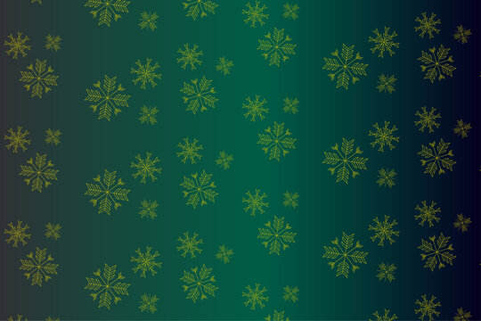 Emerald blue gradient gold snowflake seamless vector pattern