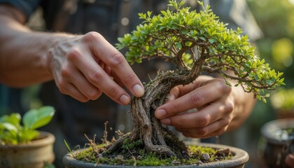 Hands with dirt under nails passionately caring for bonsai – raw & authentic