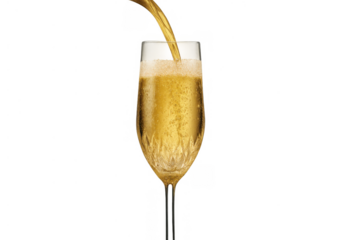 Sparkling champagne being poured into elegant glass on transparent background for celebration and luxury concept