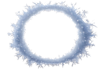 Ice crystal formation in round frame isolated on white background